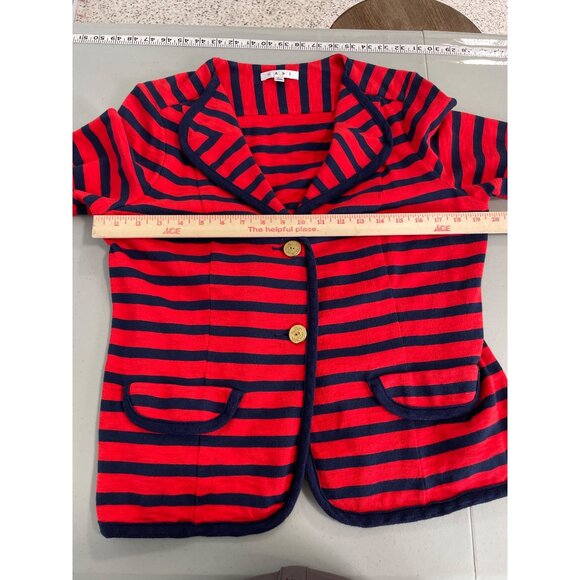 Cabi 224 Yacht Club Blazer Red Navy StripedJacket Knit Women Large Cotton Anchor - Picture 6 of 8